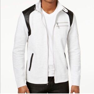 INC International Concepts White and Black Men's Zip-Up Sweater